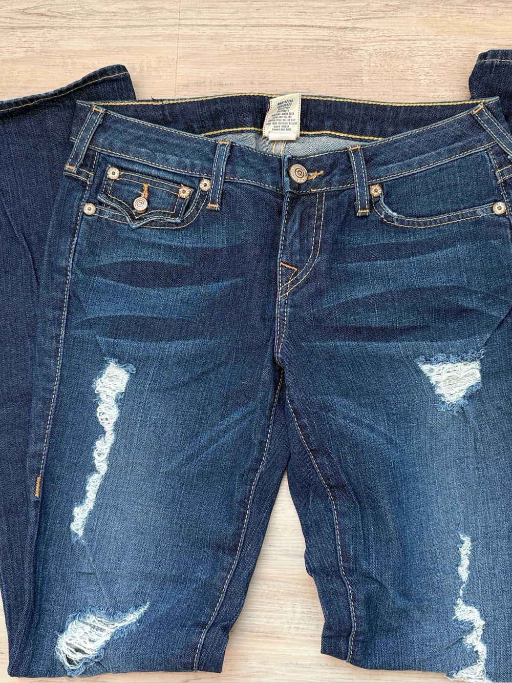 True Religion - Becky Dark Blue Distressed Flare Jeans